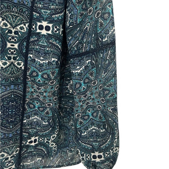 Long Tall Sally Navy Blue Pattern Sheer Tunic Bohemian Top Size 12 LTS - Picture 6 of 13